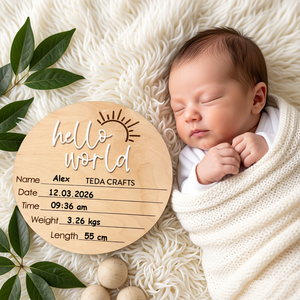 Cartellino per bambini con scritta scritta <span class=keywords><strong>in</strong></span> legno moderno con scritta di benvenuto con scritta scritta per bambini, ciao segnale di annuncio di nascita del mondo - Product Image 1