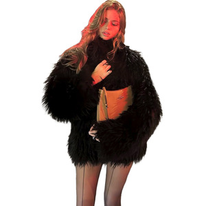 Manteau d'hiver pour femme élégant, style Old Money, décontracté, couleur unie, col haut, confortable, en fausse fourrure de polyester moelleuse - Product Image 1