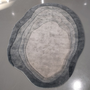 Tapis en laine grise HJ, forme organique artistique moderne, fait main, design fluide texturé 3D, pour la décoration contemporaine du salon - Product Image 3