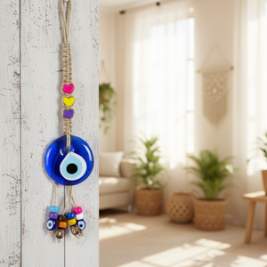 De mimbre tejido de vidrio mal de ojo con cuentas y de corazón en forma de colgante de pared ornamento - Product Image 3