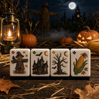 Tuiles de Mahjong en Acrylique Transparent Américaines à Motifs Citrouille, Maison Hantée et Arbre Mort, Idéales pour l'Entretenissement – Nouveauté Halloween Très Demandée