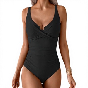 Traje de baño de una pieza negro para mujer al por mayor, control de abdomen, diseño cruzado, push-up, adelgazante, proveedor OEM personalizado - Product Image 1