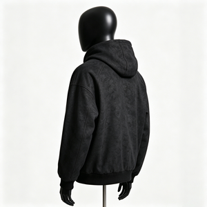 Giacca Invernale da Uomo in Pelle PU Nera con Zip e Cappuccio, <span class=keywords><strong>Oversize</strong></span>, Stile Streetwear, <span class=keywords><strong>Bomber</strong></span> con Polsini e Orlo a Costine, Logo Frontale con Motivo a Lettere - Product Image 3