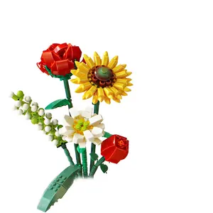 2024 bitki modeli dekor montaj çiçek buketi Set blokları eğitim plastik oyuncak hediye