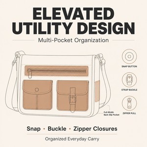 <span class=keywords><strong>Borsa</strong></span> a Tracolla 3450 in Pelle Cognac, Stile <span class=keywords><strong>Postino</strong></span>, Multi Tasche, in Pelle Bovina Conciata al Vegetale, con Dettagli Gunmetal - Product Image 4