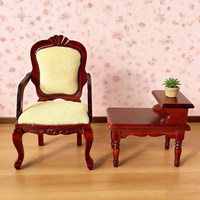 Ensemble table et chaise miniature pour maison de poupée 1:12, fauteuil miniature en acajou, table basse à double niveau, décoration de salon