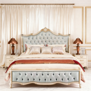 <span class=keywords><strong>Letto</strong></span> di Lusso Francese Barocco Premium con Testiera Imbottita in Pelle <span class=keywords><strong>Blu</strong></span>, Rifiniture Intagliate in Oro, Comoda Struttura in Legno Morbido - Product Image 2
