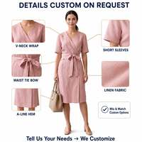 Robe midi ample d'été personnalisée pour femme en acétate uni, à taille naturelle, col en V, manches courtes, formelle, avec logo de marque propre, fabrication OEM ODM