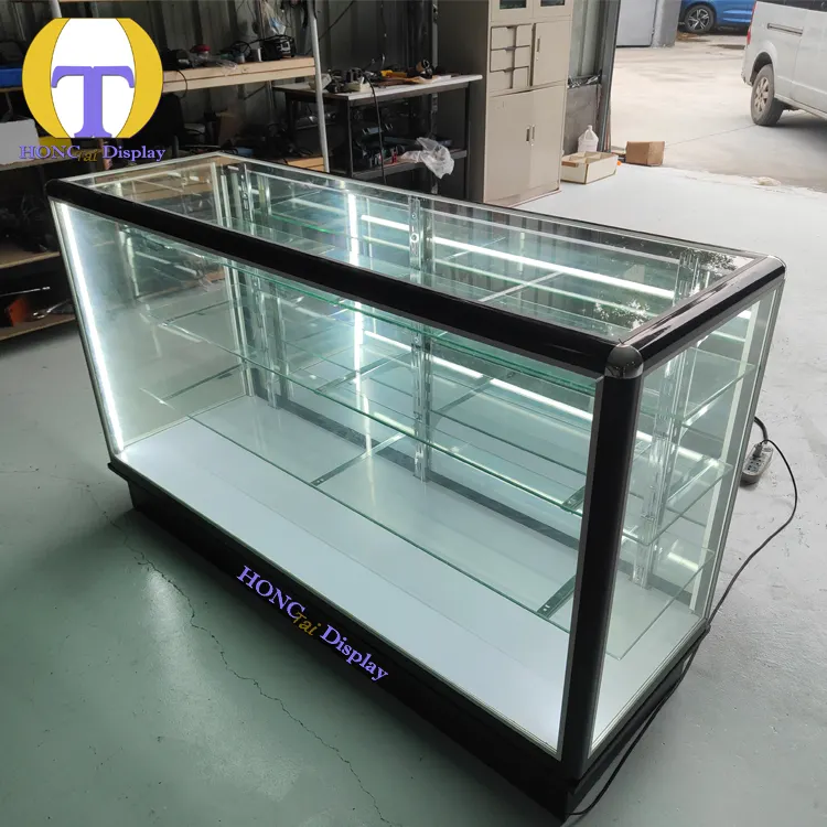 6 ft Sliding Door Glass Mirror Display Showcase Extra Vision Adjustable Display Cabinet Aluminum MDF for Retail Store or Shop