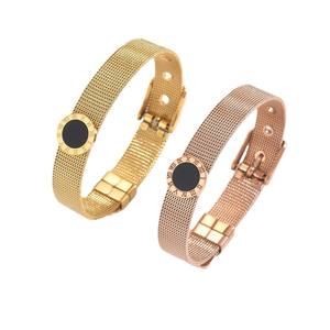Moda donna oro placcato 18K cinturino in acciaio inossidabile regolabile Multi-colore numeri romani Charm bracciali gioielli - Product Image 1