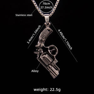 Hip Hop Revolver Pendentif <span class=keywords><strong>Collier</strong></span> En Acier Inoxydable Avant-garde Mode <span class=keywords><strong>Collier</strong></span> Hommes <span class=keywords><strong>Militaire</strong></span> Fan Main Modèle Pistolet <span class=keywords><strong>Collier</strong></span> - Product Image 5