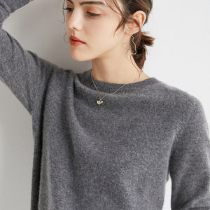 100% кашемировый свитер, Женский легкий однотонный вязаный свитер с круглым вырезом, повседневный теплый свитер с длинным рукавом для женщин - Product Image 4