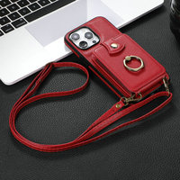 Étui portefeuille pour iPhone 16 Pro Max/17/15 Pro/12/14 avec support de carte, anneau de fixation et compartiment pour cartes de crédit, design bandoulière
