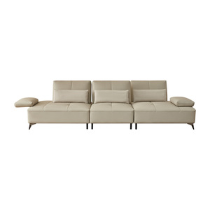 <b>Cream</b> Style Adjustable Backrest Genuine Leather Three Seater Straight <b>Sofa</b> Set For Small Living Room Home - Product Image 1