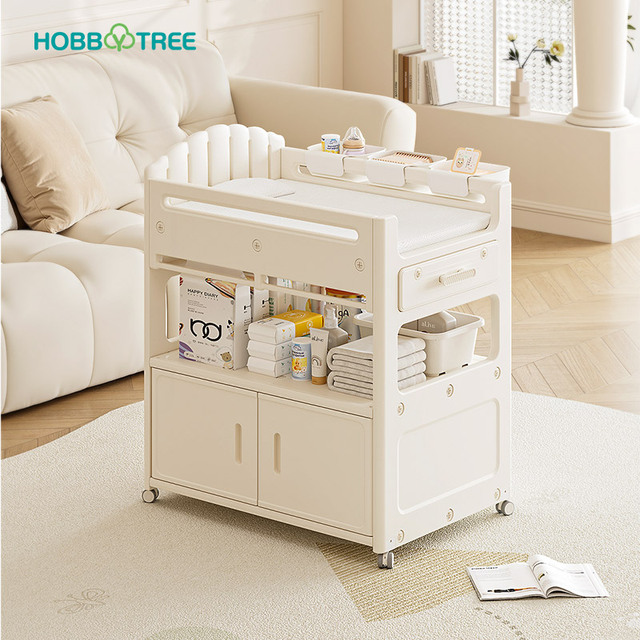 All-in-One Baby Changing Station Movable Changing Pad Diaper Nursery Changing Table with Storage Cabinet for Newborn Use
