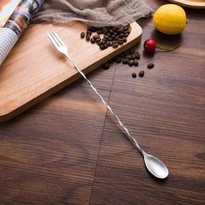 耐久性のある軽量モダンステンレススチールデュアルヘッドデュアル使用フラットウェアロングハンドルアイススプーン攪拌フォークカトラリーパーティー用 - Product Image 2