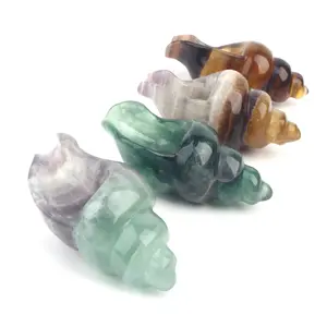 Hand carved shell carving natural fluorite crystal sea conch shells sculpture figurine