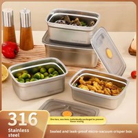 316 RVS voedselveilige, afsluitbare lunchbox, magnetronbestendig, rechthoekig, enkelwandig, fruitbewaarbak met deksel, 1-3L