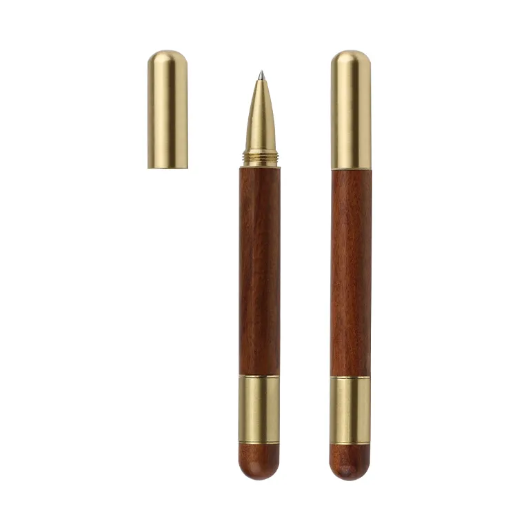 Meilleure qualité Luxe en métal mini stylo en laiton avec logo personnalisé encre gel cuivre stylo à bille en bois