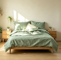Parure de lit en lin français 100% lavé à la pierre vert sauge, ensemble de housse de couette couleur unie, ensemble de draps en lin naturel