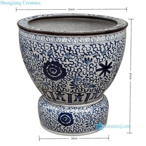 RXGB03-A-LD Cuenco de porcelana de 26 pulgadas con esmalte craquelado azul y blanco entrelazado, diseño floral de peonías, estilo chino, con <span class=keywords><strong>maceta</strong></span> a juego y accesorios separados - Product Image 2