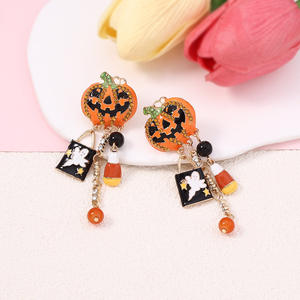 Nuevo Halloween creativo moda aceite goteo divertido circón incrustaciones calabaza calavera borla señoras pendientes - Product Image 5