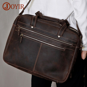 Joyir Men's Genuine <b>Leather</b> <b>Briefcase</b> Large Capacity Business Travel Laptop Bag Solid Color Brown - Product Image 2