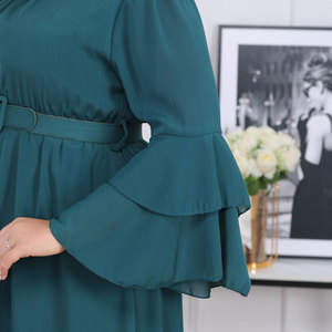 32/5000 nuovo nobile verde scuro atmosferico ampio a maniche lunghe in Chiffon personalizzato Oem abito Casual firmato da <span class=keywords><strong>donna</strong></span> - Product Image 3