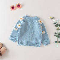 Pull en coton biologique tricoté pour bébé nouveau-né, motif de marguerite, cardigan brodé, tendance printemps-automne