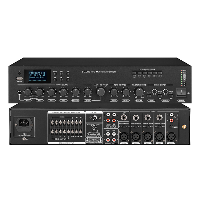 XIDLY 150W Commercial 5 Zone Mixer Amplifier with USB SD FM Tuner Bluetooth 3 Mic Input for PA System Church School Installation