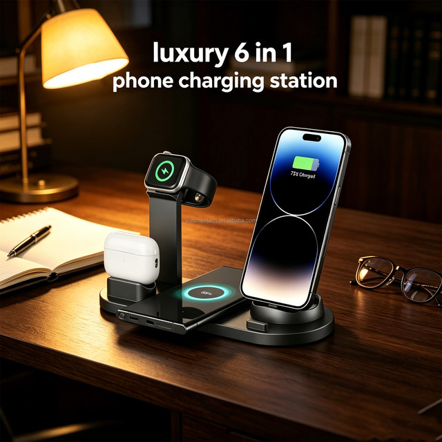 Most Popular in Office Use Chargers & Adapters 15W Desktop Station Multifunction for Watch for Phone 6 in 1Wireless Charging