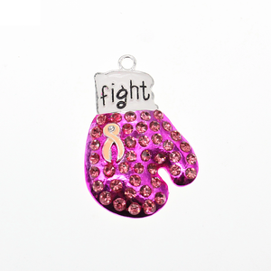Joyería de Moda al por Mayor, Colgante de Guante de Boxeo de 45mm con Esmalte Rosa y Diamantes de Imitación para la Concienciación sobre el Cáncer de <span class=keywords><strong>Mama</strong></span> - Product Image 2