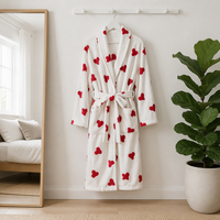 Nouvelle Robe de Chambre en Flanelle Automne-Hiver, Chaudement Imprimée, Longue avec Ceinture, en Polaire Double Face, Vêtement de Nuit et d'Intérieur