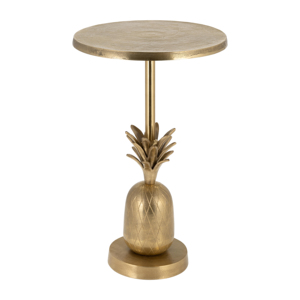 Tavolino Laterale in Metallo con Base a Forma di Ananas, Finitura Dorata, Tavolino Decorativo per Soggiorno o Camera da Letto - Product Image 1