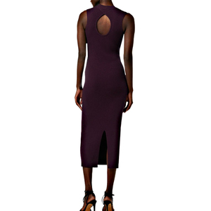 Abito <span class=keywords><strong>Aderente</strong></span> Senza Maniche con Scollo Rotondo e Spacco Posteriore in Maglia <span class=keywords><strong>a</strong></span> Coste, <span class=keywords><strong>Vestito</strong></span> in Cotone da Donna all'Ingrosso OEM - Product Image 4