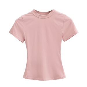 T-<span class=keywords><strong>shirt</strong></span> fin pour filles, rose, <span class=keywords><strong>col</strong></span> <span class=keywords><strong>rond</strong></span>, manches courtes, t-<span class=keywords><strong>shirt</strong></span> basique pour femmes en coton, coupe slim, <span class=keywords><strong>tee</strong></span>-<span class=keywords><strong>shirt</strong></span> pour bébé, idéal pour l'été - Product Image 2