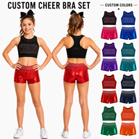 Conjunto de Top Deportivo para Animadoras, Personalizado en Negro y Rojo Metálico con Logotipo de Bloques de Diamantes de Imitación, Pantalones Cortos Racerback, Conjunto de Práctica para Animadoras