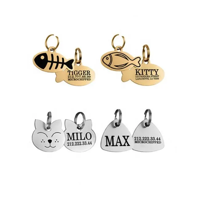 Bulk Wholesale Cheap Custom Fish Logo Stainless Steel Metal Pet Cat Blank ID Tags Charms Pendant for Animals