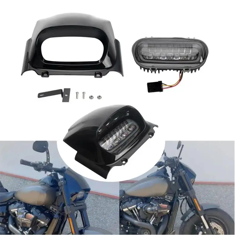 Headlamp Sepeda Motor dengan Lampu Berlari Putih LED Terintegrasi & Penutup Depan untuk Harley M8 Softail Fat Bob FXFB 2018-Up 2019 2020 2021