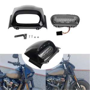 Faro delantero para motocicleta, con luces LED blancas integradas y capó delantero para Harley M8 Softail <span class=keywords><strong>Fat</strong></span> <span class=keywords><strong>Bob</strong></span> <span class=keywords><strong>FXFB</strong></span> 2018-Up 2019 2020 2021 - Product Image 1