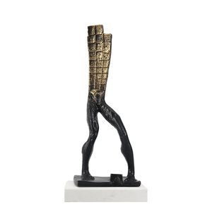 Scultura Astratta in Metallo Intagliato a Mano con Texture, Gambe in Marmo, Bronzo Dorato e Argento, Arte Moderna di Lusso per <span class=keywords><strong>Scrivania</strong></span>, Bancone o Showroom - Product Image 1