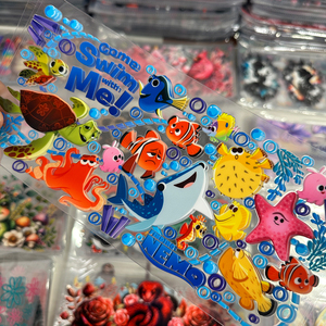 Autocollant de transfert imperméable DTF UV pour gobelet, motif dessin animé Mignon de la série Finding Nemo, <span class=keywords><strong>créatures</strong></span> marines (tortue, requin, étoile de mer) et bulles - Product Image 1
