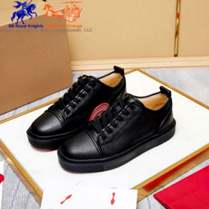 Chaussures de marche décontractées rétro en cuir véritable pour hommes, baskets de sport noires tendance avec semelle rouge C-L, légères et à semelle souple - Product Image 1