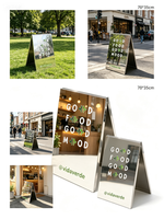 Panneau publicitaire personnalisé moderne en métal pour café, double face, sur pied, pour extérieur, avec cadre miroir