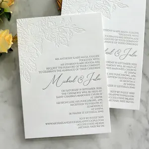 Free sample cotton paper letterpress embossed wedding invitation printing custom design