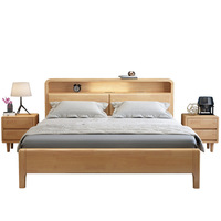 Lit plateforme moderne en bois massif de style nordique avec rangement à vérin à gaz, design de lit confortable, multifonctionnel pour tailles simple/double