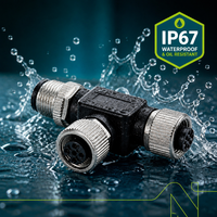 Adaptateur M12 T-Splitter, 2 mâles vers 1 femelle, connecteur circulaire étanche IP67 à 5 broches A-Code pour capteur industriel et PLC