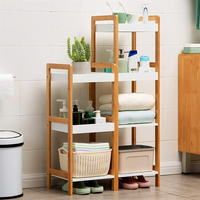 Étagère d'angle autoportante en bambou à 4 niveaux pour salle de bain, cuisine et salon – Chariot de rangement multifonctionnel