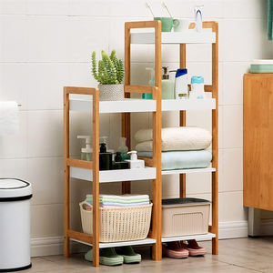 Madera 4 niveles independiente baño ducha Caddy utilidad carrito estante de exhibición bambú esquina estante organizador de almacenamiento para Baño - Product Image 5