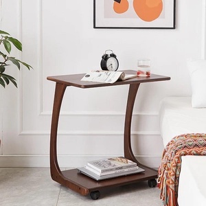 SINTERIOR MODERN MOBILE <b>C</b> SHAPED COFFEE <b>TABLE</b> LOCKABLE WHEELS CURVED LEGS WATER RESISTANT WOOD WORK DESK - Product Image 5